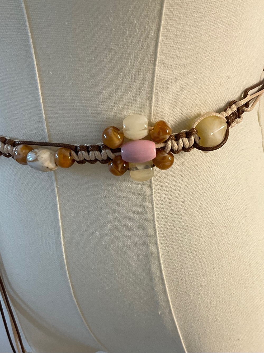 Brown Beaded Waist Belt with Cream Ring - Picture 6 of 8